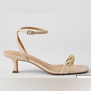 Ann Taylor Nude Beige Ankle-Strap Heel with Gold Accent